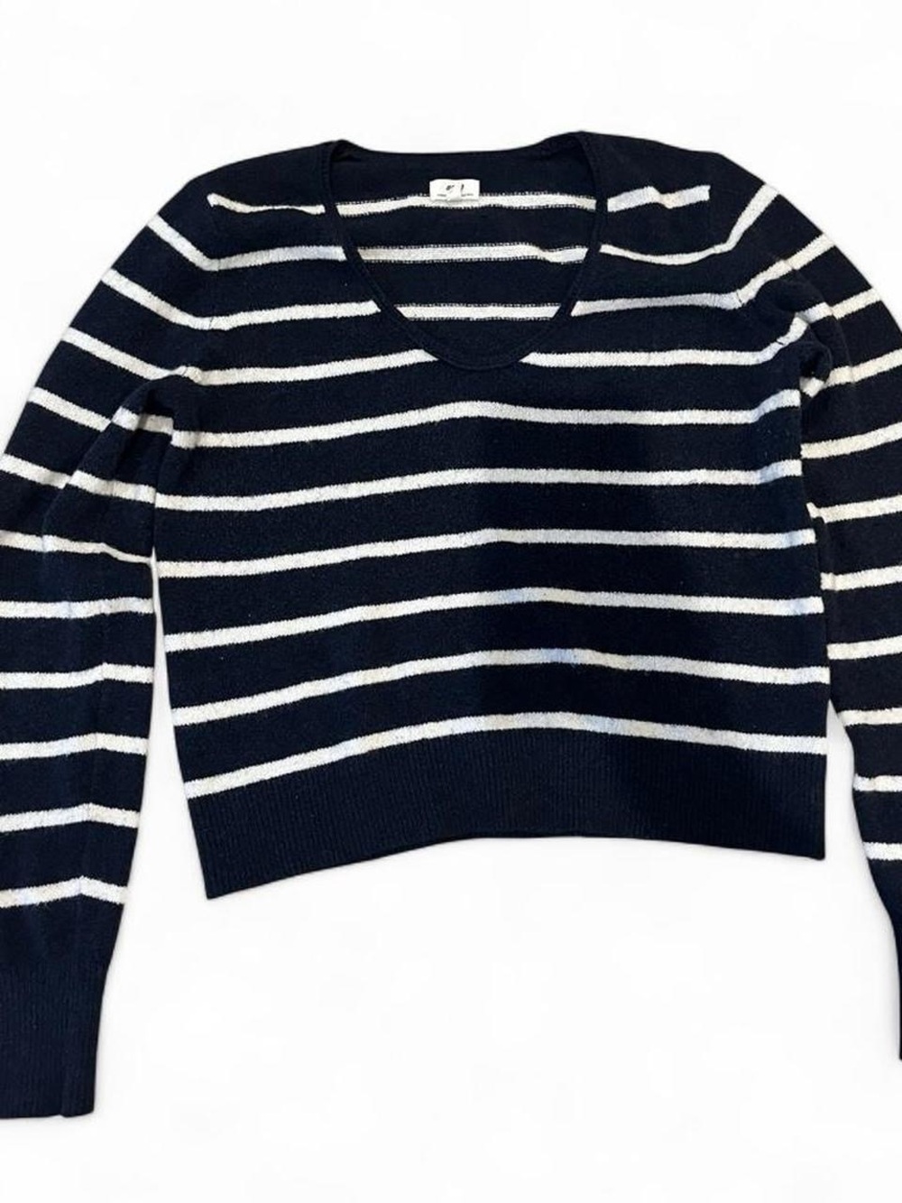 aerie Navy and White Striped Scoop Neck Sweater